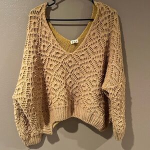 POL Golden Yellow V Neck Diamond Pattern Sweater
